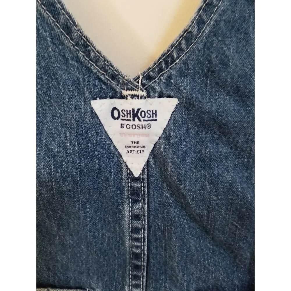 Vintage Osh Kosh B'Gosh Blue Denim Short Overalls 90's Y2K Sz L Toddler Vestbak